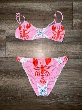 TikTok Viral Pink Lobster Print Bikini Set